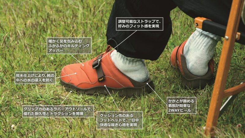 新モデル「ReEmber Camp」は、2WAYヒールはかかとを踏んでも履ける仕様